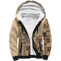 Talofa Samoa Mamanu Siapo Mix Malu Sherpa Hoodie Classic Beige Frangipani and Turtles