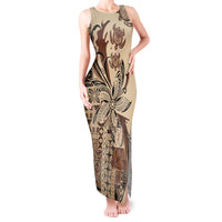 Talofa Samoa Mamanu Siapo Mix Malu Tank Maxi Dress Classic Beige Frangipani and Turtles