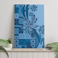 Talofa Samoa Mamanu Siapo Mix Malu Canvas Wall Art Cool Blue Frangipani and Turtles