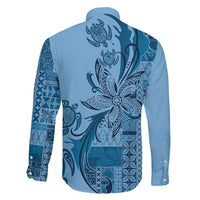 Talofa Samoa Mamanu Siapo Mix Malu Family Matching Off Shoulder Short Dress and Hawaiian Shirt Cool Blue Frangipani and Turtles LT7 - Polynesian Pride