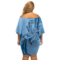 Talofa Samoa Mamanu Siapo Mix Malu Family Matching Off Shoulder Short Dress and Hawaiian Shirt Cool Blue Frangipani and Turtles LT7 - Polynesian Pride