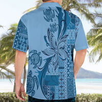 Talofa Samoa Mamanu Siapo Mix Malu Hawaiian Shirt Cool Blue Frangipani and Turtles