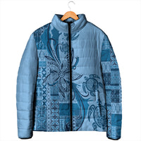 Talofa Samoa Mamanu Siapo Mix Malu Padded Jacket Cool Blue Frangipani and Turtles
