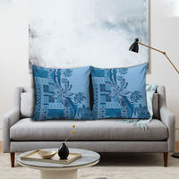 Talofa Samoa Mamanu Siapo Mix Malu Pillow Cover Cool Blue Frangipani and Turtles