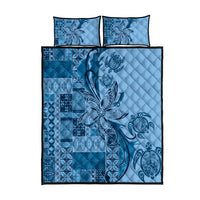 Talofa Samoa Mamanu Siapo Mix Malu Quilt Bed Set Cool Blue Frangipani and Turtles