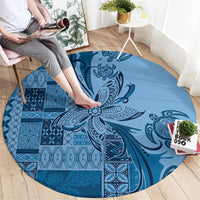Talofa Samoa Mamanu Siapo Mix Malu Round Carpet Cool Blue Frangipani and Turtles