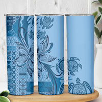 Talofa Samoa Mamanu Siapo Mix Malu Skinny Tumbler Cool Blue Frangipani and Turtles