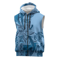 Talofa Samoa Mamanu Siapo Mix Malu Sleeveless Zip Hoodie Cool Blue Frangipani and Turtles