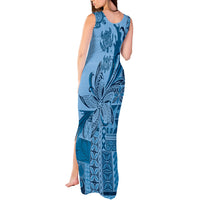 Talofa Samoa Mamanu Siapo Mix Malu Tank Maxi Dress Cool Blue Frangipani and Turtles