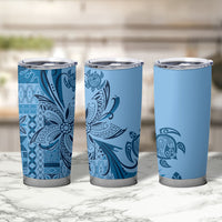 Talofa Samoa Mamanu Siapo Mix Malu Tumbler Cup Cool Blue Frangipani and Turtles LT7 - Polynesian Pride