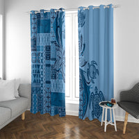 Talofa Samoa Mamanu Siapo Mix Malu Window Curtain Cool Blue Frangipani and Turtles