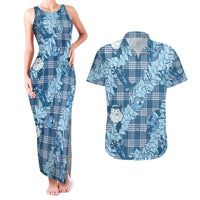 Blue Palaka Hawaii Cowboy Christmas Couples Matching Tank Maxi Dress and Hawaiian Shirt Paniolo Mix Maile Lei LT7 Blue - Polynesian Pride