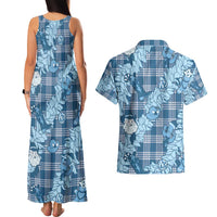 Blue Palaka Hawaii Cowboy Christmas Couples Matching Tank Maxi Dress and Hawaiian Shirt Paniolo Mix Maile Lei LT7 - Polynesian Pride