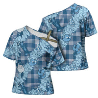 Blue Palaka Hawaii Cowboy Christmas Cross Shoulder Shirt Paniolo Mix Maile Lei LT7 - Polynesian Pride