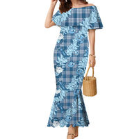 Blue Palaka Hawaii Cowboy Christmas Family Matching Mermaid Dress and Hawaiian Shirt Paniolo Mix Maile Lei LT7 Mom's Dress Blue - Polynesian Pride