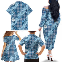 Blue Palaka Hawaii Cowboy Christmas Family Matching Off The Shoulder Long Sleeve Dress and Hawaiian Shirt Paniolo Mix Maile Lei LT7 - Polynesian Pride