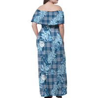Blue Palaka Hawaii Cowboy Christmas Family Matching Off Shoulder Maxi Dress and Hawaiian Shirt Paniolo Mix Maile Lei LT7 - Polynesian Pride