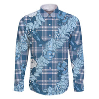 Blue Palaka Hawaii Cowboy Christmas Family Matching Off Shoulder Short Dress and Hawaiian Shirt Paniolo Mix Maile Lei LT7 Dad's Shirt - Long Sleeve Blue - Polynesian Pride