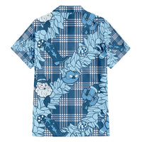 Blue Palaka Hawaii Cowboy Christmas Family Matching Short Sleeve Bodycon Dress and Hawaiian Shirt Paniolo Mix Maile Lei LT7 - Polynesian Pride