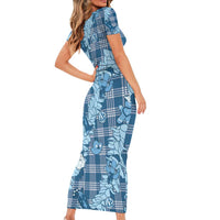 Blue Palaka Hawaii Cowboy Christmas Family Matching Short Sleeve Bodycon Dress and Hawaiian Shirt Paniolo Mix Maile Lei LT7 - Polynesian Pride