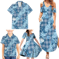 Blue Palaka Hawaii Cowboy Christmas Family Matching Summer Maxi Dress and Hawaiian Shirt Paniolo Mix Maile Lei LT7 - Polynesian Pride