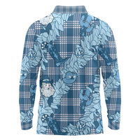 Blue Palaka Hawaii Cowboy Christmas Long Sleeve Polo Shirt Paniolo Mix Maile Lei - Polynesian Pride