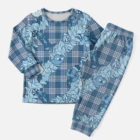 Blue Palaka Hawaii Cowboy Christmas Pajama Set Paniolo Mix Maile Lei - Polynesian Pride