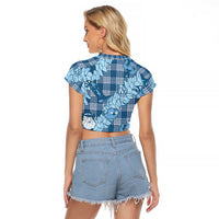Blue Palaka Hawaii Cowboy Christmas Raglan Cropped T Shirt Paniolo Mix Maile Lei - Polynesian Pride