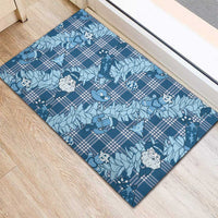 Blue Palaka Hawaii Cowboy Christmas Rubber Doormat Paniolo Mix Maile Lei LT7 - Polynesian Pride