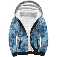 Blue Palaka Hawaii Cowboy Christmas Sherpa Hoodie Paniolo Mix Maile Lei - Polynesian Pride