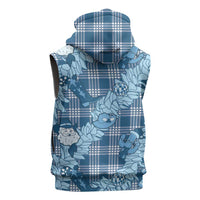 Blue Palaka Hawaii Cowboy Christmas Sleeveless Hoodie Paniolo Mix Maile Lei - Polynesian Pride