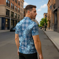 Blue Palaka Hawaii Cowboy Christmas Zipper Polo Shirt Paniolo Mix Maile Lei - Polynesian Pride