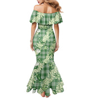 Green Palaka Hawaii Cowboy Christmas Family Matching Mermaid Dress and Hawaiian Shirt Paniolo Mix Maile Lei LT7 - Polynesian Pride