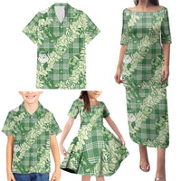 Green Palaka Hawaii Cowboy Christmas Family Matching Puletasi and Hawaiian Shirt Paniolo Mix Maile Lei LT7 - Polynesian Pride
