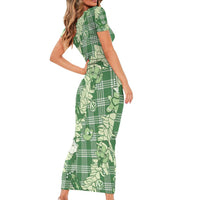 Green Palaka Hawaii Cowboy Christmas Family Matching Short Sleeve Bodycon Dress and Hawaiian Shirt Paniolo Mix Maile Lei LT7 - Polynesian Pride