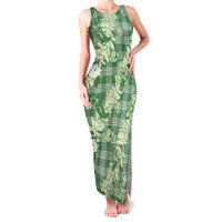 Green Palaka Hawaii Cowboy Christmas Family Matching Tank Maxi Dress and Hawaiian Shirt Paniolo Mix Maile Lei LT7 Mom's Dress Green - Polynesian Pride