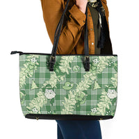 Green Palaka Hawaii Cowboy Christmas Leather Tote Bag Paniolo Mix Maile Lei - Polynesian Pride