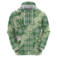 Green Palaka Hawaii Cowboy Christmas Zip Hoodie Paniolo Mix Maile Lei LT7 - Polynesian Pride