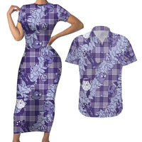 Purple Palaka Hawaii Cowboy Christmas Couples Matching Short Sleeve Bodycon Dress and Hawaiian Shirt Paniolo Mix Maile Lei LT7 Purple - Polynesian Pride