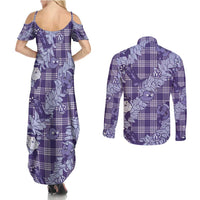 Purple Palaka Hawaii Cowboy Christmas Couples Matching Summer Maxi Dress and Long Sleeve Button Shirt Paniolo Mix Maile Lei LT7 - Polynesian Pride