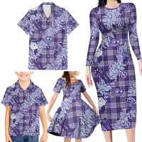 Purple Palaka Hawaii Cowboy Christmas Family Matching Long Sleeve Bodycon Dress and Hawaiian Shirt Paniolo Mix Maile Lei LT7 - Polynesian Pride