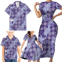 Purple Palaka Hawaii Cowboy Christmas Family Matching Short Sleeve Bodycon Dress and Hawaiian Shirt Paniolo Mix Maile Lei LT7 - Polynesian Pride