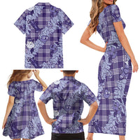 Purple Palaka Hawaii Cowboy Christmas Family Matching Short Sleeve Bodycon Dress and Hawaiian Shirt Paniolo Mix Maile Lei LT7 - Polynesian Pride