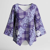 Purple Palaka Hawaii Cowboy Christmas Kimono Sleeve Blouse Paniolo Mix Maile Lei LT7 Female Purple - Polynesian Pride