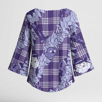 Purple Palaka Hawaii Cowboy Christmas Kimono Sleeve Blouse Paniolo Mix Maile Lei LT7 - Polynesian Pride