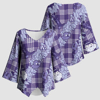 Purple Palaka Hawaii Cowboy Christmas Kimono Sleeve Blouse Paniolo Mix Maile Lei LT7 - Polynesian Pride