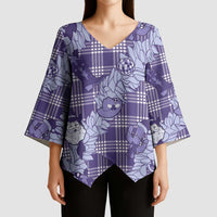 Purple Palaka Hawaii Cowboy Christmas Kimono Sleeve Blouse Paniolo Mix Maile Lei LT7 - Polynesian Pride