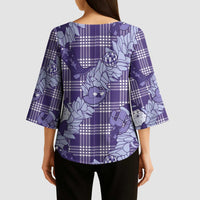 Purple Palaka Hawaii Cowboy Christmas Kimono Sleeve Blouse Paniolo Mix Maile Lei LT7 - Polynesian Pride