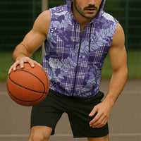 Purple Palaka Hawaii Cowboy Christmas Sleeveless Zip Hoodie Paniolo Mix Maile Lei - Polynesian Pride