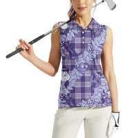 Purple Palaka Hawaii Cowboy Christmas Women Sleeveless Polo Shirt Paniolo Mix Maile Lei LT7 - Polynesian Pride
